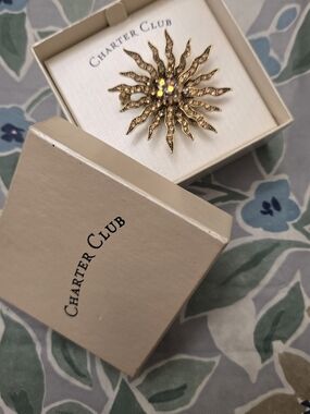 Charter Club Gold Sunburst Crystal Brooch